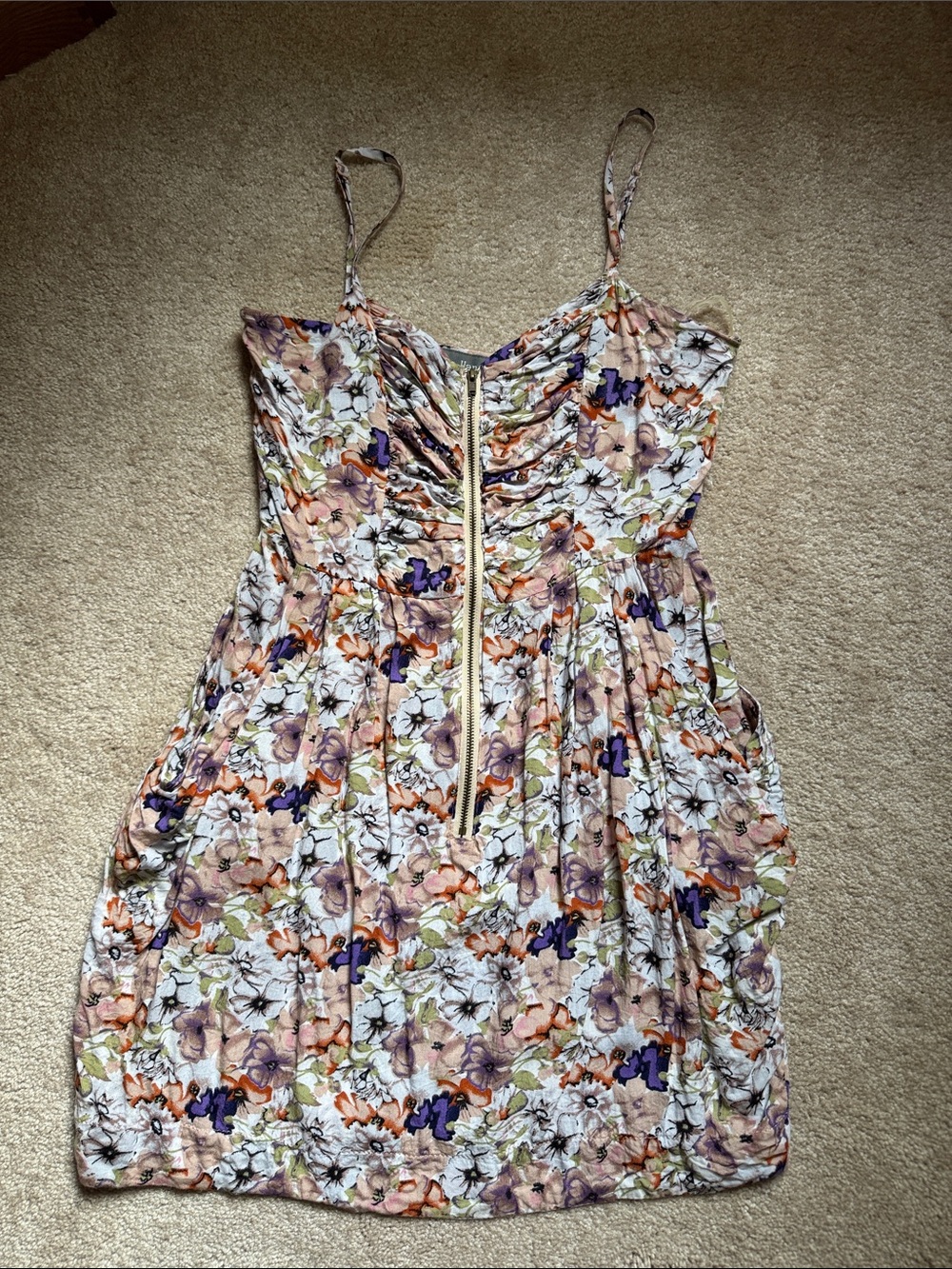 The Hanger Floral Zip-Front Mini Dress in White, Peach & Purple - Picture 1 of 4